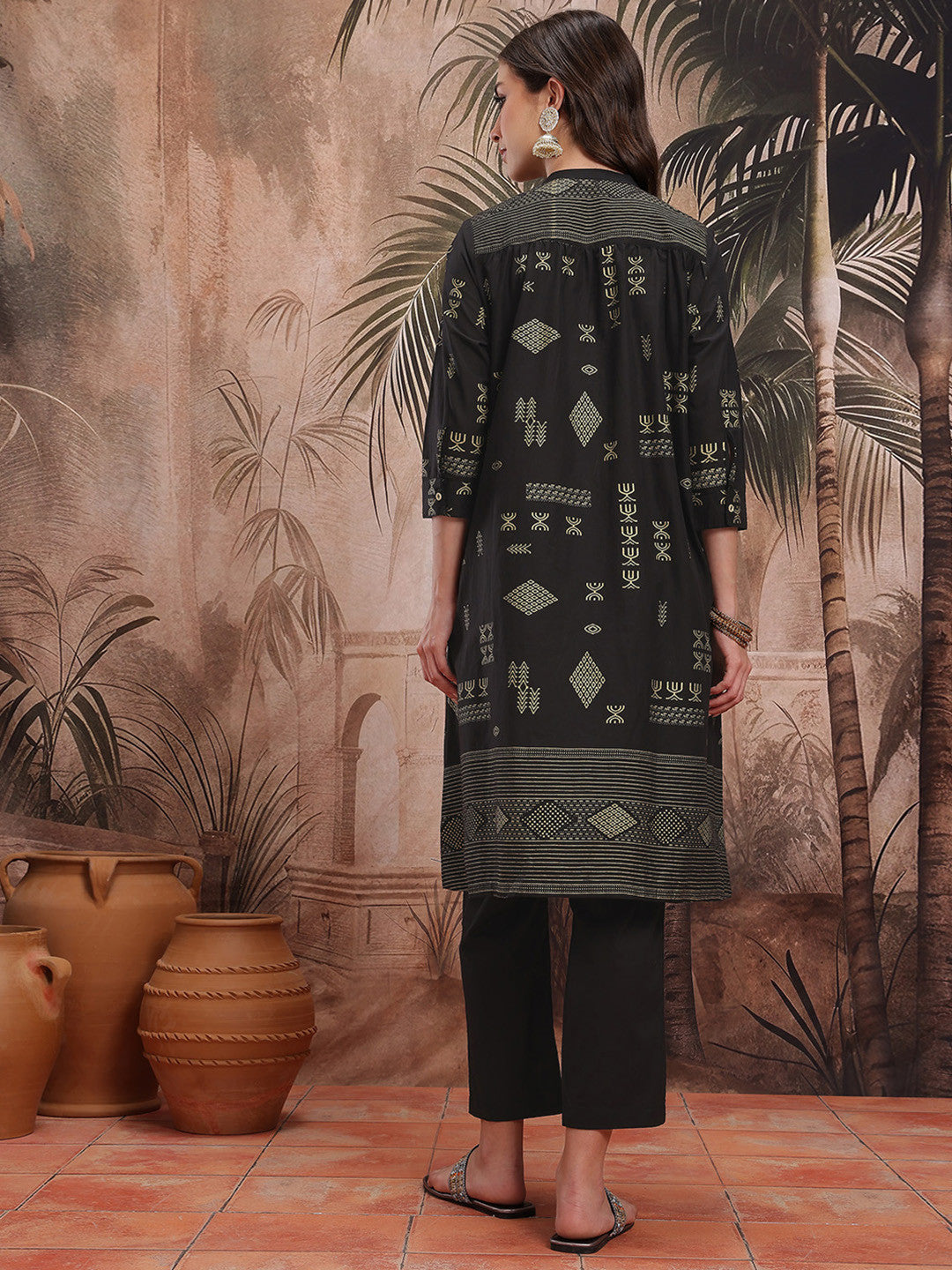 Ethnic Motifs Print Pleated Pure Cotton Kurta with Trousers