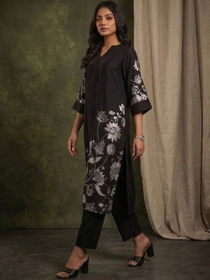 Printed Mandarin Collar Kurta & Trousers