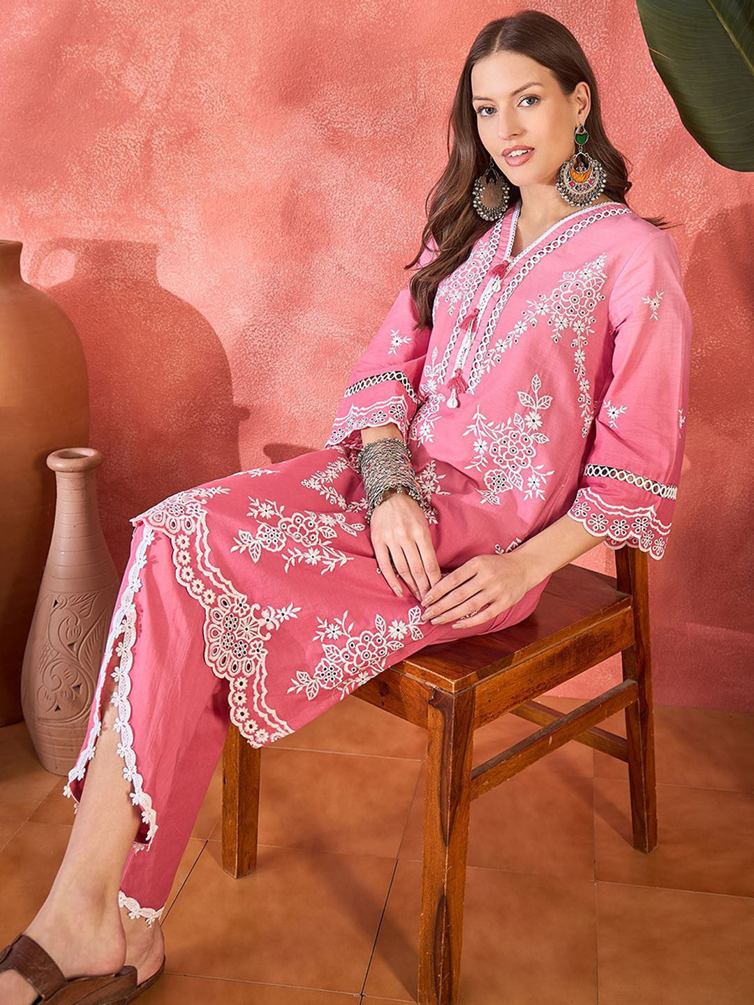 Dhiyona SN Chikankari Embroidered 100% Cotton Kurta & Dhoti Pants