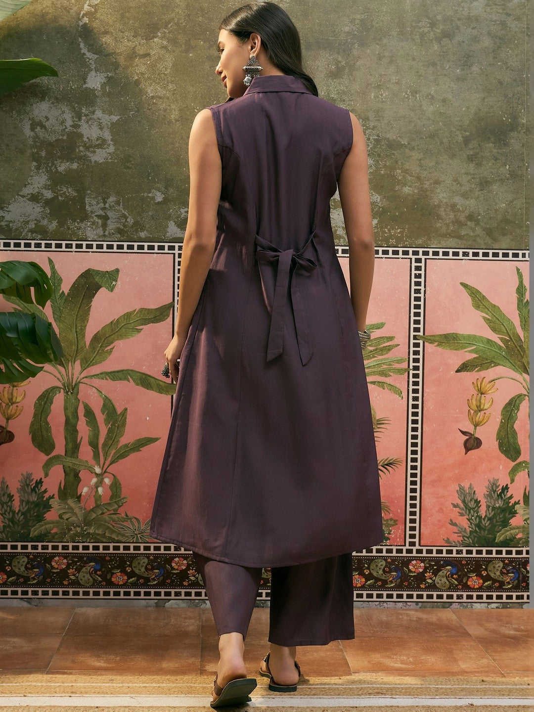 Shirt Collar A-Line Kurta & Trousers