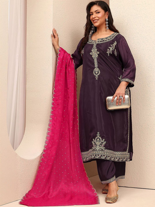 Dhiyona Women's Ethnic Motifs Embroidered Regular Thread Work Kurta with Trousers & With Dupatta