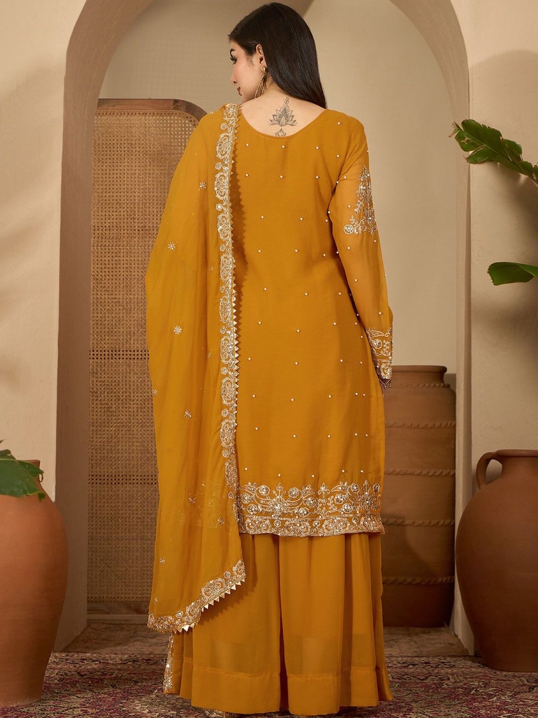 Dhiyona SN Women Ethnic Motifs Embroidered Regular Kurta with Sharara & With Dupatta