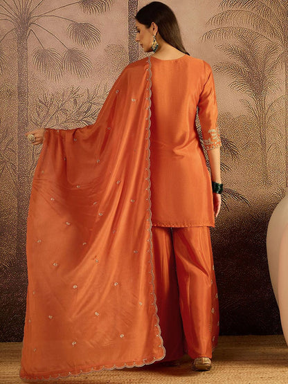 Dhiyona SN Zari Sequence Cording Embroidered Kurta With Palazzo And Dupatta