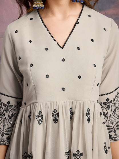 Dhiyona HOP Floral Embroidered Sequinned Georgette Kurta with Sharara & Dupatta