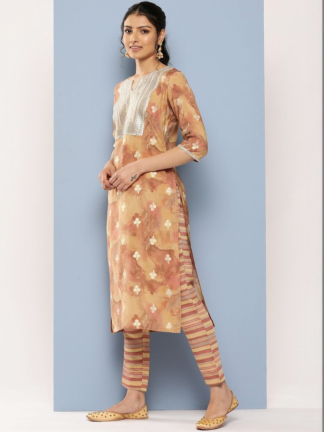 Women Ethnic Motifs Printed Regular Sequinned Kurta with Trousers & With Dupatta