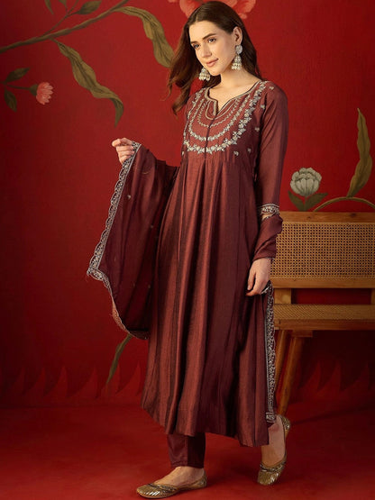 Women Ethnic Motifs Embroidered Regular Thread Work Kurta with Trousers & With Dupatta
