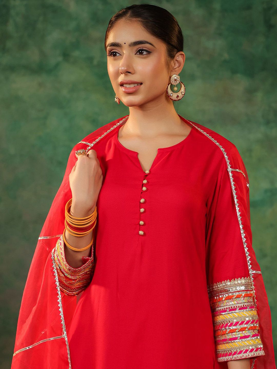 Dhiyona RR Women's Round Neck Gotta Patti Kurta With Trousers & Dupatta