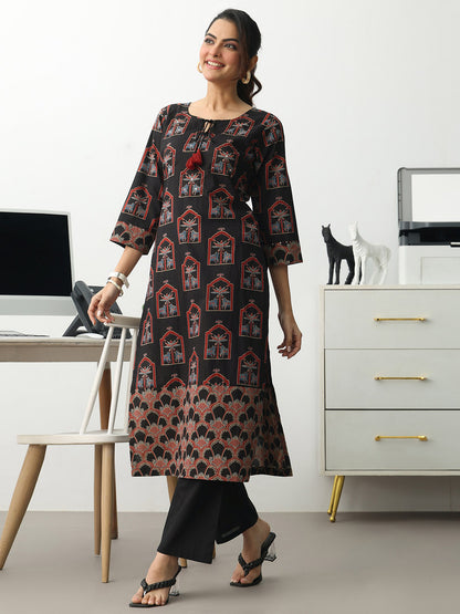 Women Ethnic Motifs Printed Regular Cotton Blend Kurta with Trousers