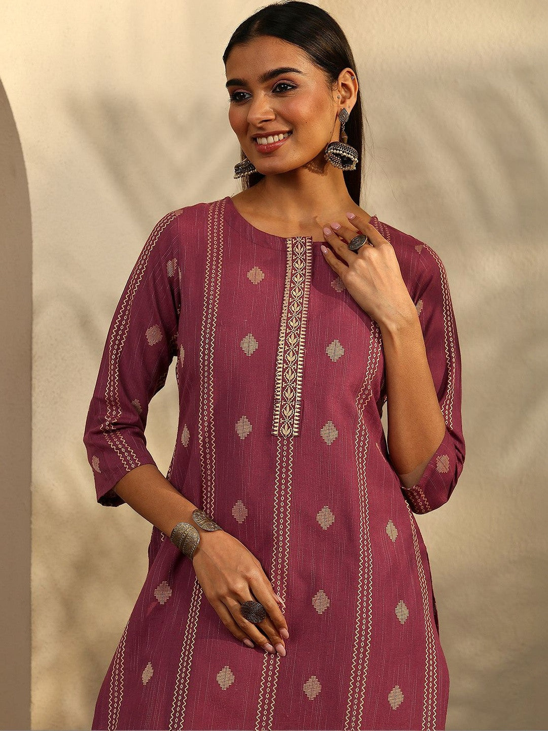 Women Ethnic Motifs Printed Regular Thread Work Kurta with Trousers & With Dupatta