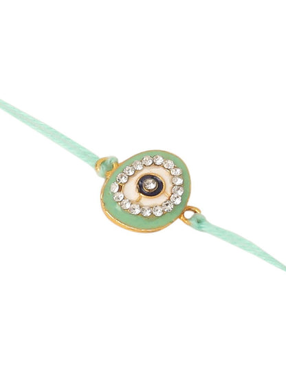 Dhiyona Set Of 2 Green Round Shape Artificial Stones Bhaiya Bhabhi Rakhi With Roli Chawal