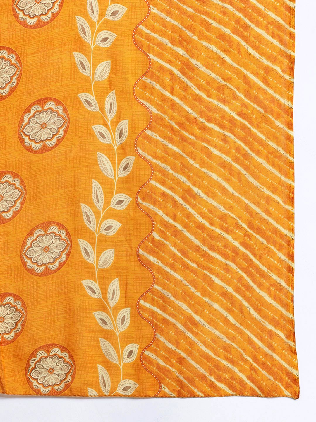 Dhiyona Women's Plus Size Leheriya Print Kurta with Palazzos & Dupatta