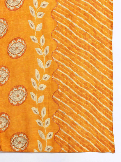 Dhiyona Women's Plus Size Leheriya Print Kurta with Palazzos & Dupatta