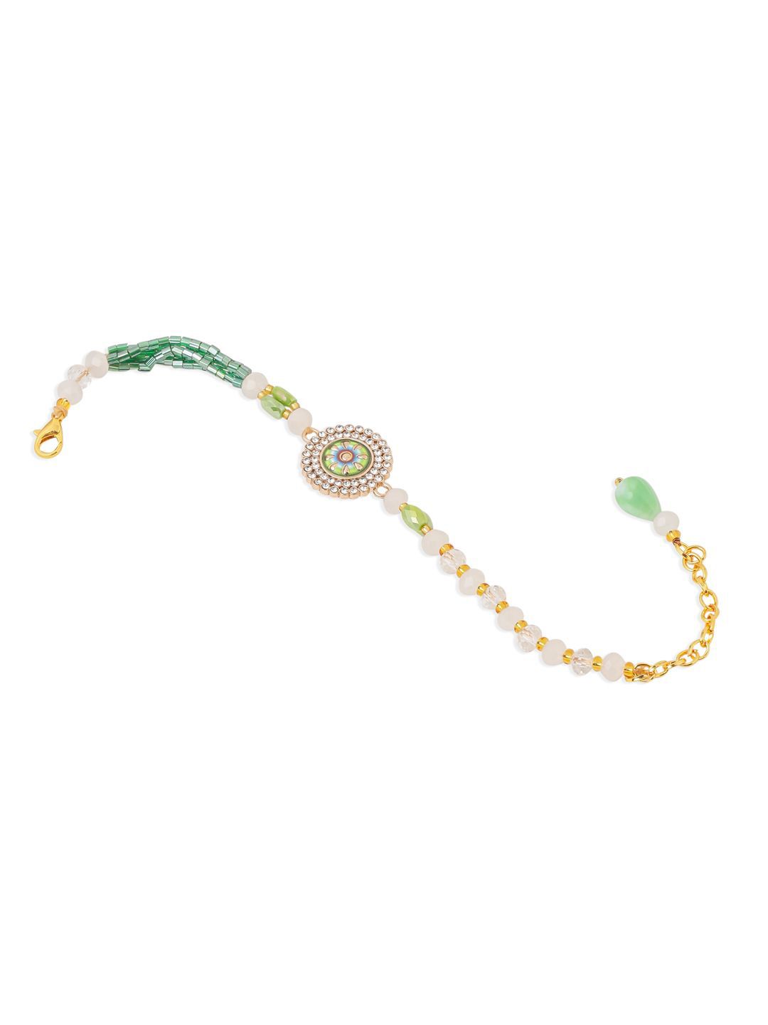 Dhiyona Artificial Stones & Beads Floral Wraparound Rakhi With Roli Chawal Chandan Mishri
