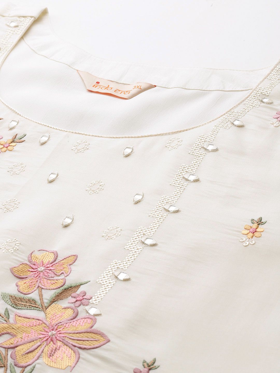 Dhiyona Women's Floral Embroidered Mirror Work Kurta with Palazzos & Dupatta
