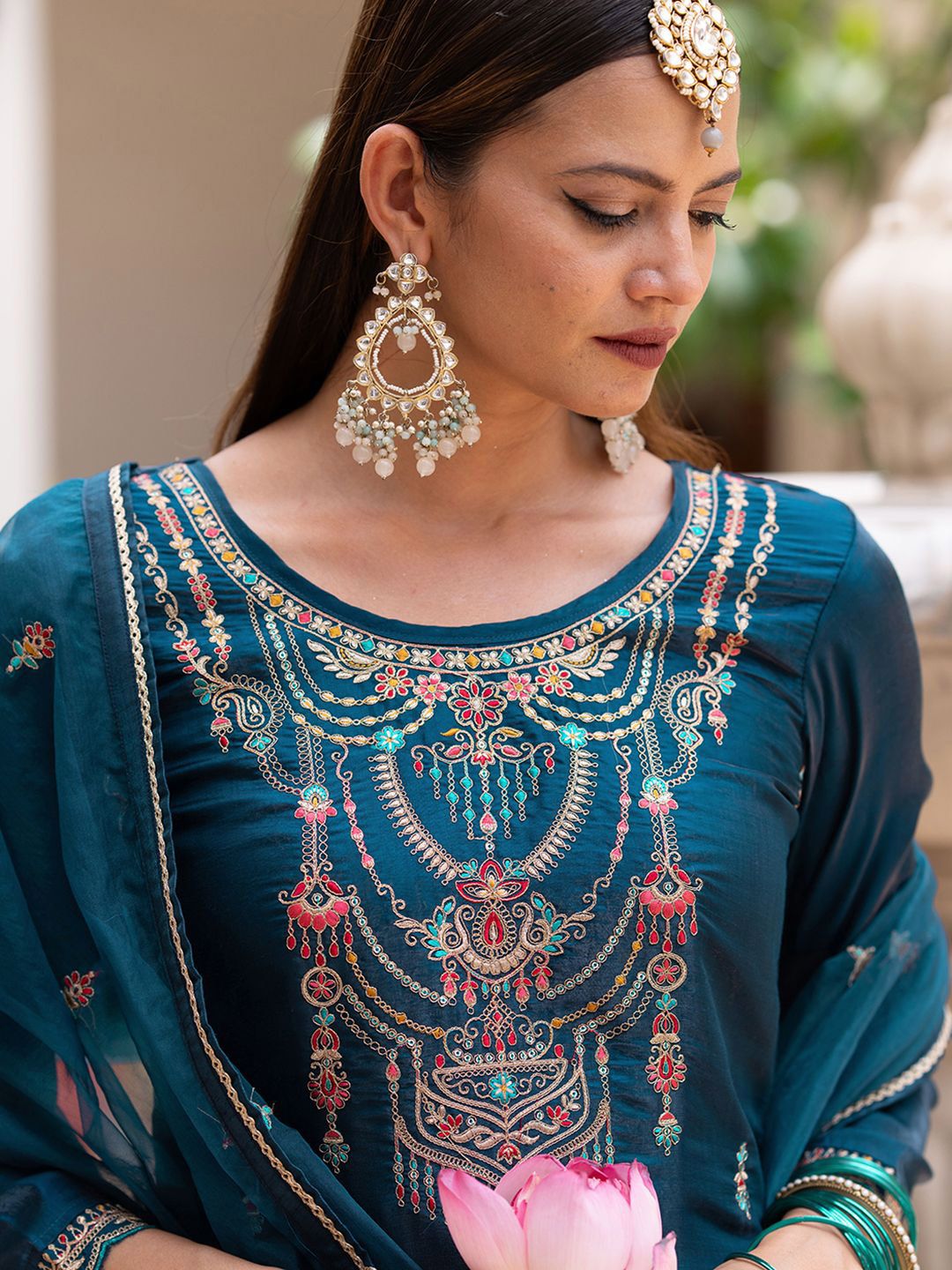 Dhiyona CH Women Ethnic Motifs Embroidered Kurta with Trousers & Dupatta
