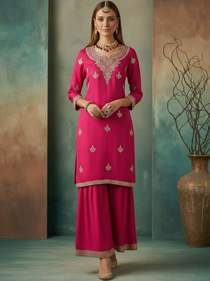 Dhiyona SN Embroidered Round Neck Kurta & Sharara Kurta Set