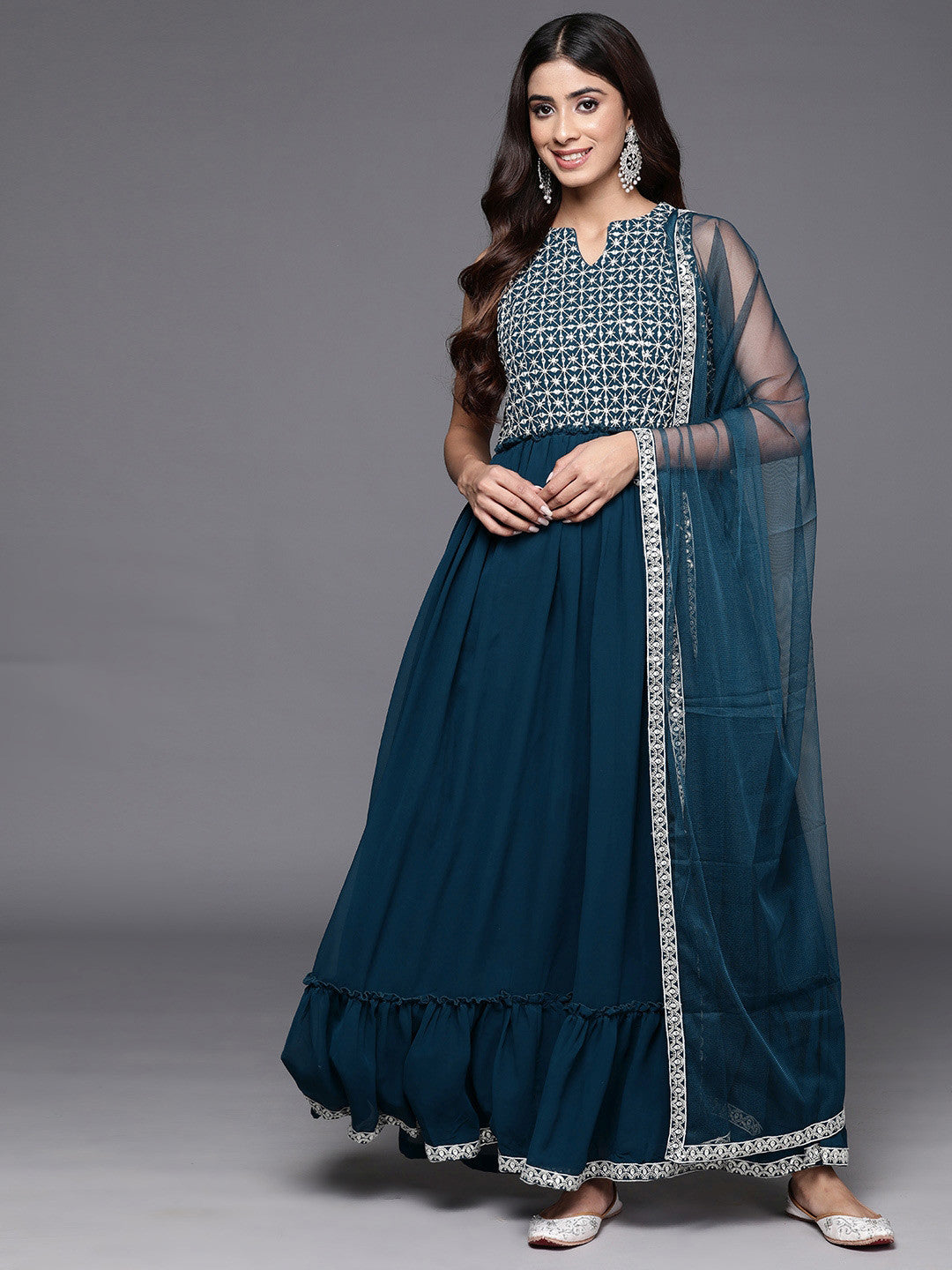 Women Ethnic Motifs Embroidered Empire Thread Work Kurta with Trousers & With Dupatta