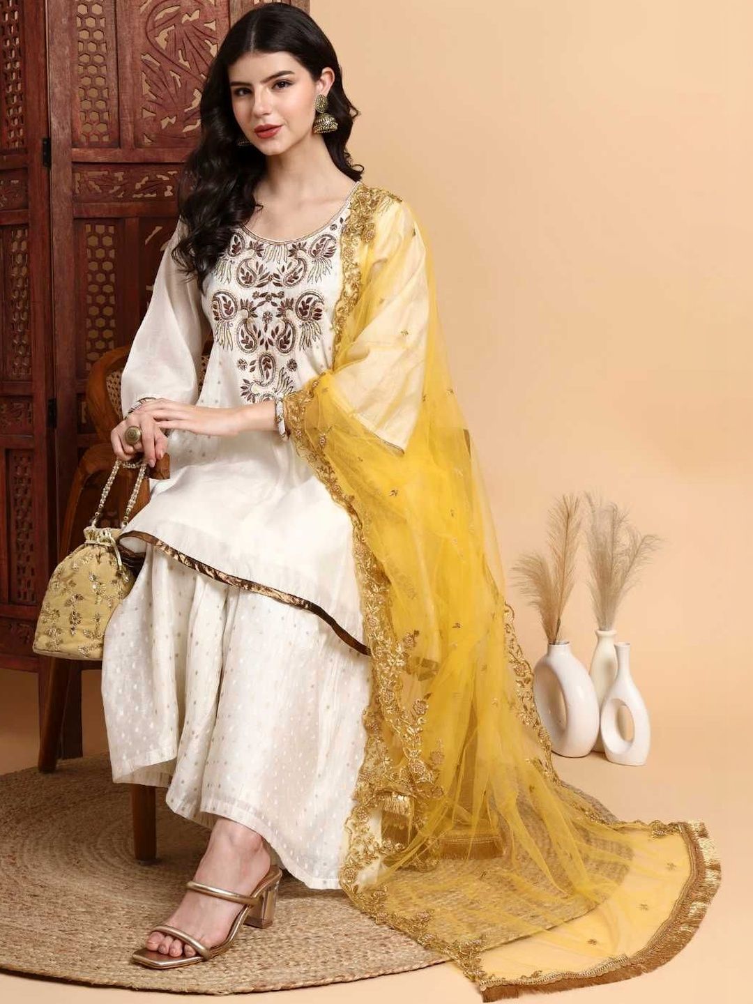 Dhiyona HOP Embroidered Angrakha Kurta & Sharara With Dupatta