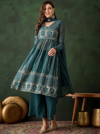 Dhiyona SN Embroidered Nayra Cut Kurta Sets