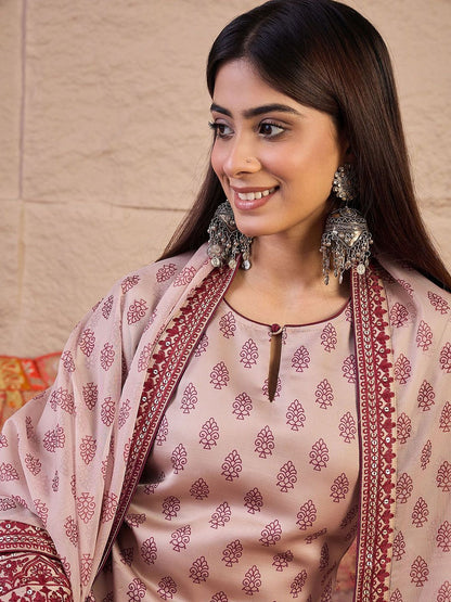 Dhiyona IN Women Ethnic Motifs Printed Regular Thread Work Kurta with Palazzos & Dupatta