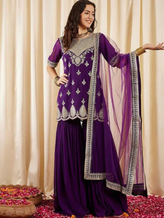 Dhiyona KL Women Embroidered Georgette Kurta Sets With Dupatta
