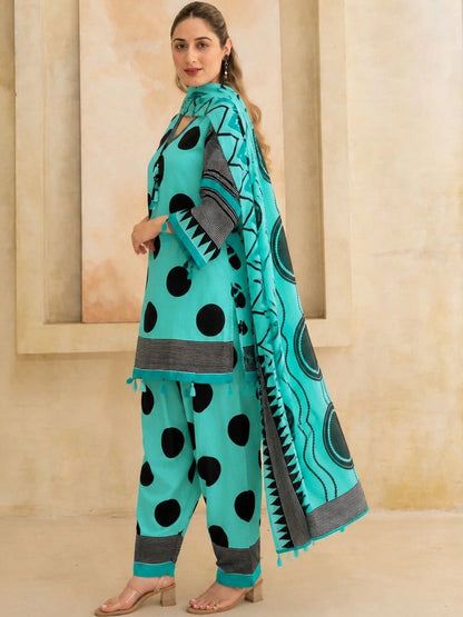Women Printed Regular Kurta with Patiala & With Dupatta