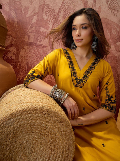Embroidered V-Neck Kurta Sets
