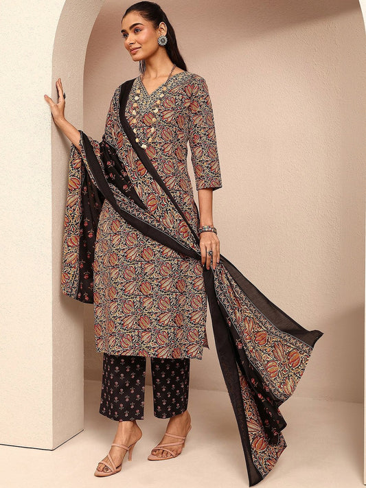 Women Ethnic Motifs Printed Regular Thread Work Kurta with Trousers & With Dupatta