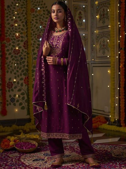 Dhiyona CH Women Floral Embroidered Kurta with Trousers & Dupatta