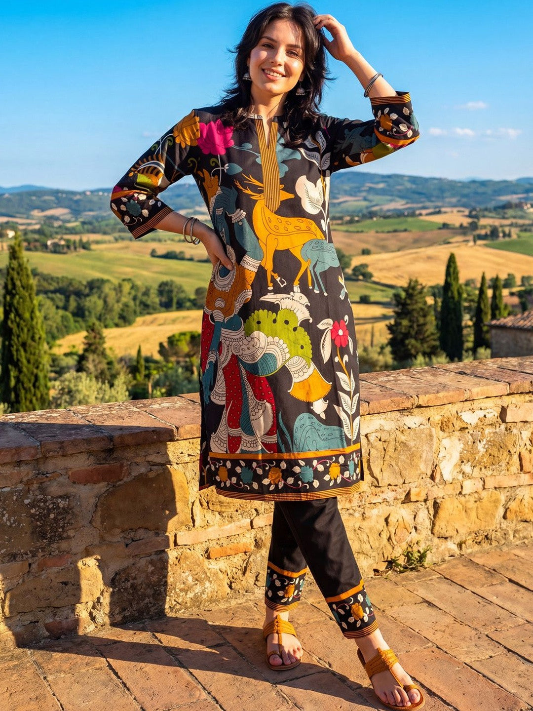 Women Ethnic Motifs Printed Regular Pure Cotton Kurta with Trousers