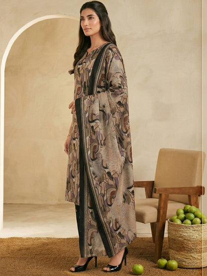 Printed Pure Cotton Notched Neck Kurta & Trousers With Dupatta