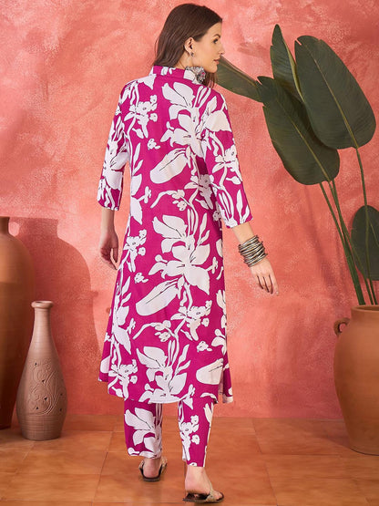 Women Floral Printed A-Line Kurta & Trousers