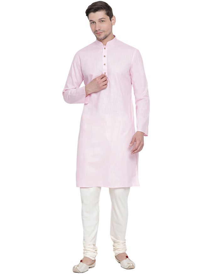 Men's Pink Cotton Linen Straight Kurta Pyjama Set