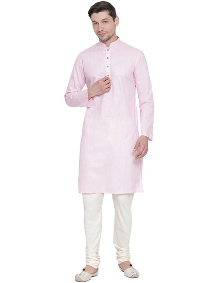 Men's Pink Cotton Linen Straight Kurta Pyjama Set