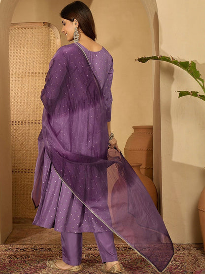Women Ethnic Motifs Embroidered Panelled Zari Kurta with Trousers & Dupatta