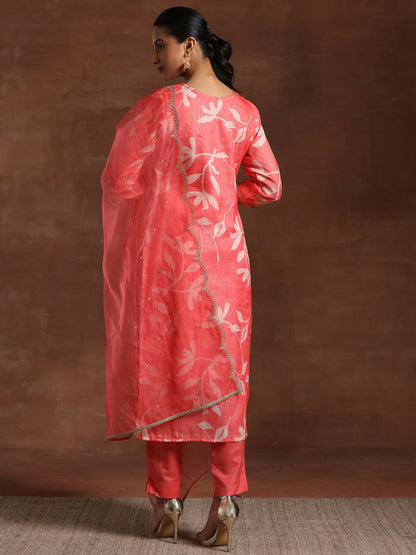 Women's LB Coral Printed Organza Straight Suit With Dupatta