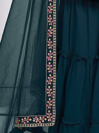 Dhiyona IN Women Floral Embroidered Regular Thread Work Kurta with Sharara & With Dupatta