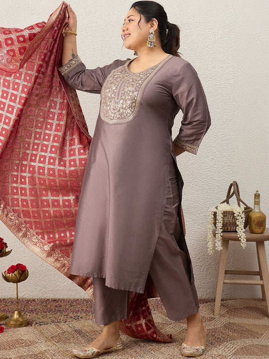 Dhiyona Women's Ethnic Motifs Embroidered Regular Kurta with Trousers & With Dupatta
