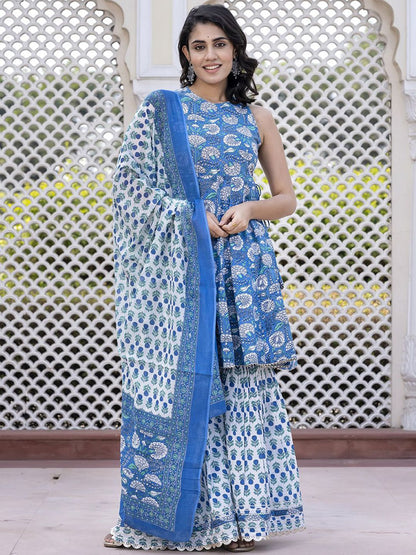 Dhiyona KL Floral Printed Anarkali Pure Cotton Kurta With Palazzos & Dupatta
