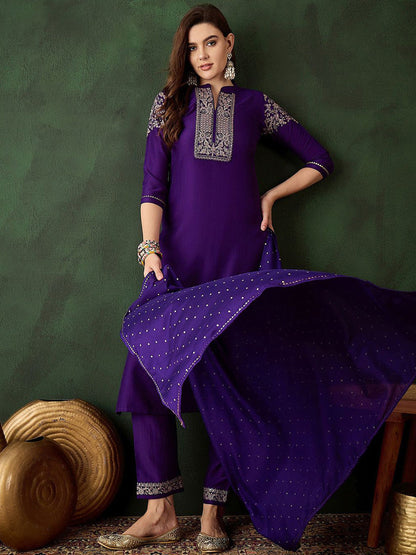 Embroidered Straight Kurta Trouser With Dupatta