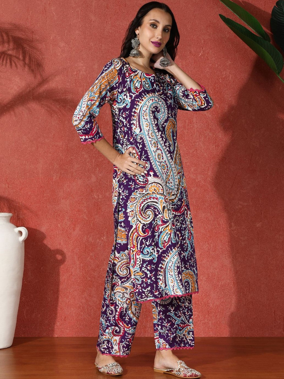 Printed Pure Cotton Round Neck Kurta & Trousers