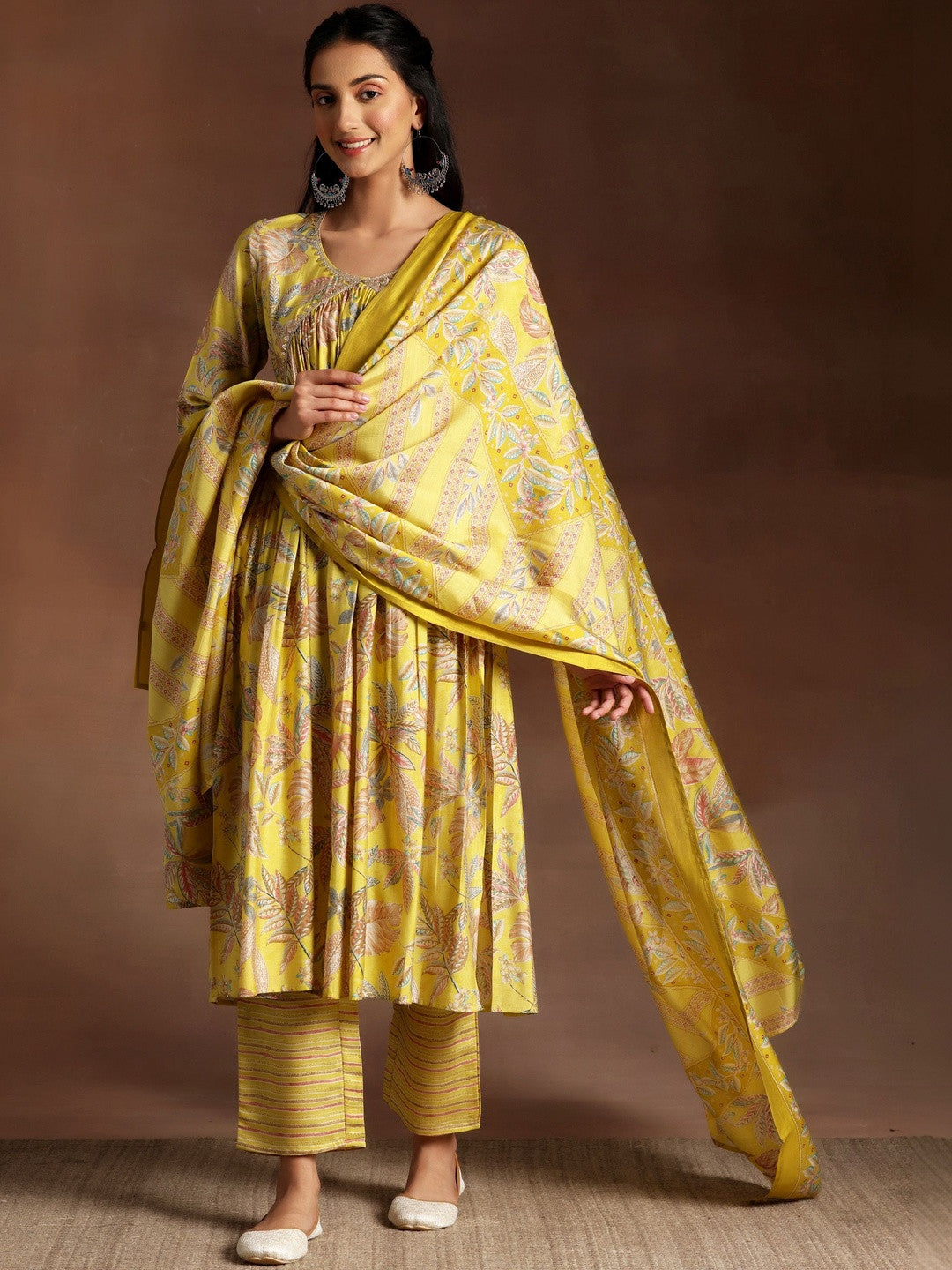 Women Floral Printed Tiered Sequinned Kurta with Trousers & With Dupatta