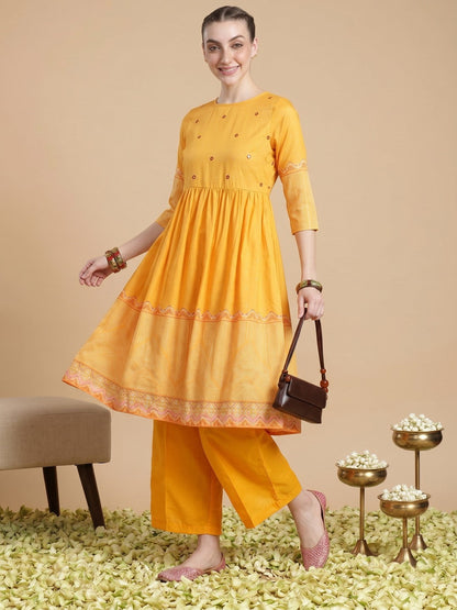 Bandhani Printed Mirror Work Kurta with Palazzos