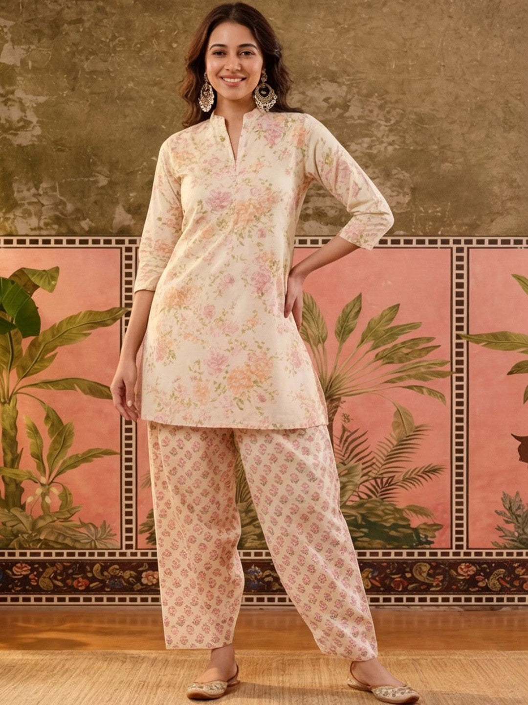 Women Cotton Printed Straight Farshi Salwar Suit Set