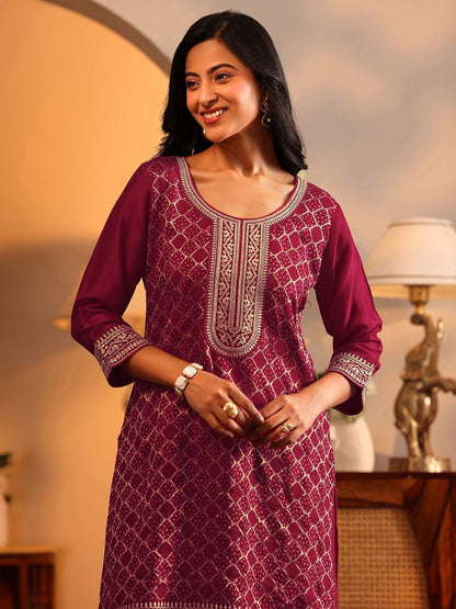 Dhiyona LL Women Embroidered Regular Zari Kurta with Palazzos & With Dupatta