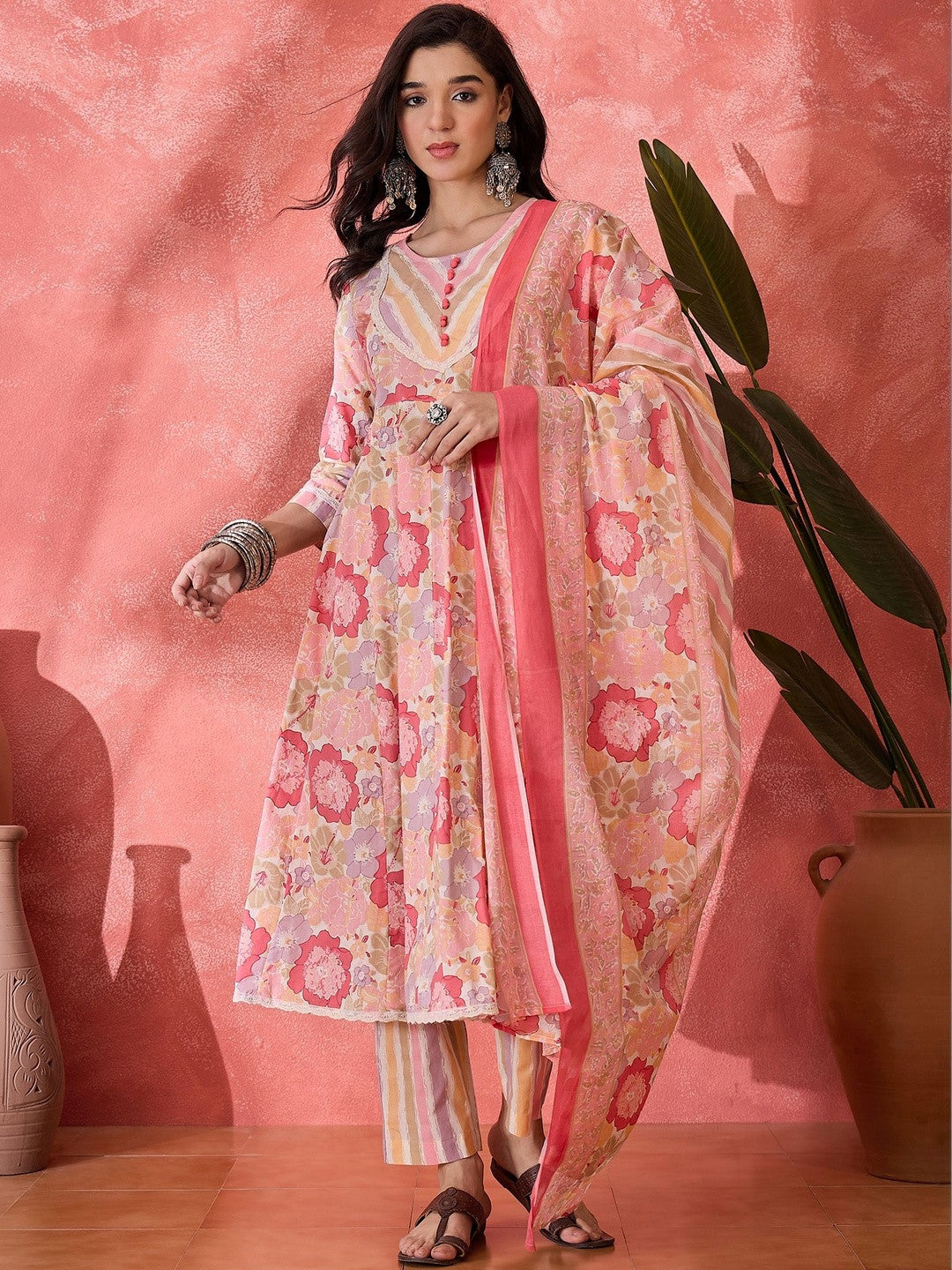 Printed Pure Cotton Round Neck Kurta & Trousers Kurta Sets