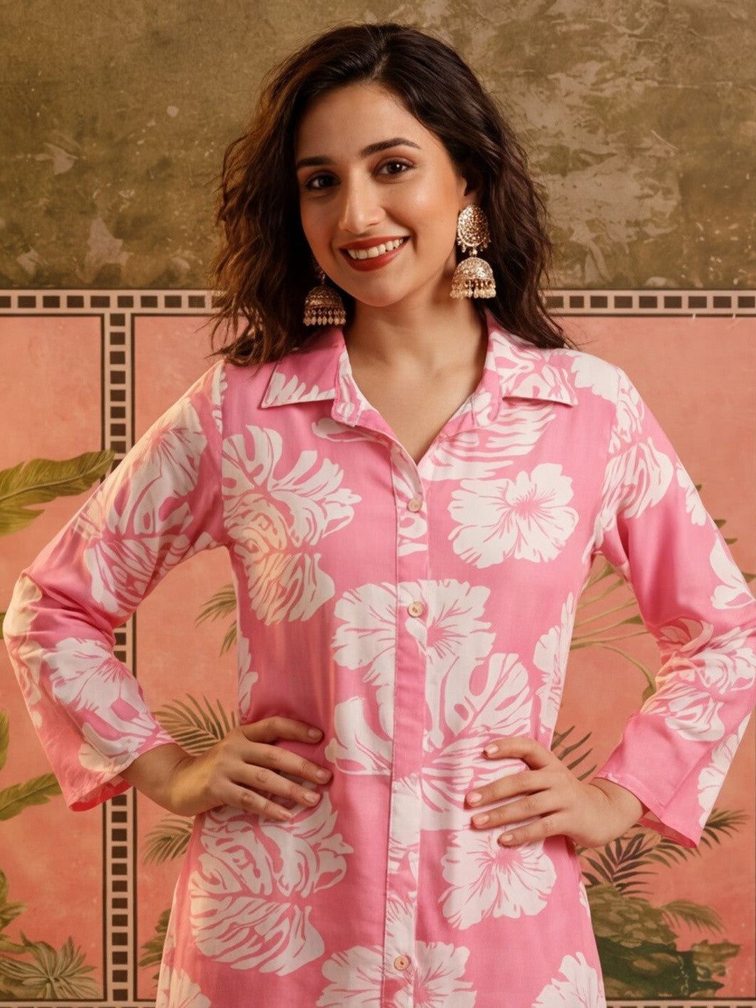 Printed Shirt Collar Kurta & Palazzos