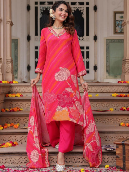 Dhiyona RR Women's Floral Printed Regular Pure Cotton Kurta with Trousers & With Dupatta