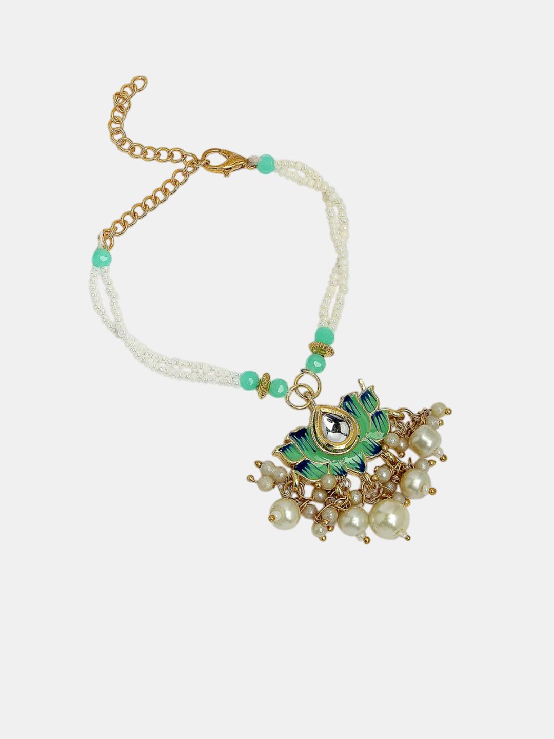 Dhiyona Set Of 2 Kundan-Studded & Beaded Lotus Shape Bhaiya Bhabhi Rakhis With Roli Chawal
