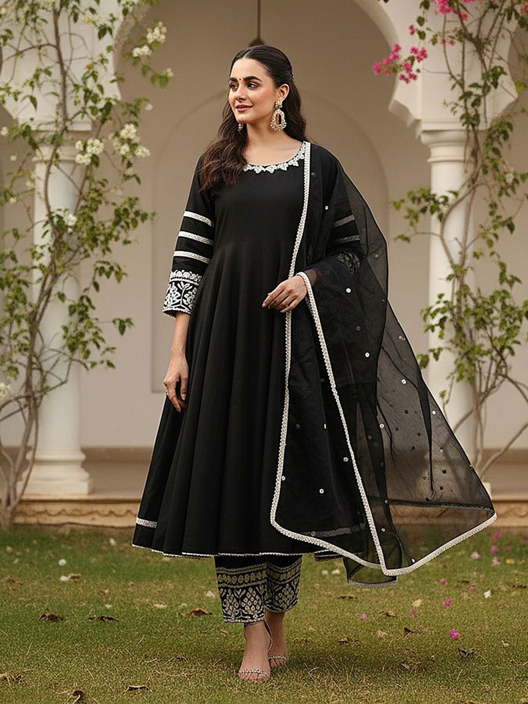 Dhiyona KL Women Regular Thread Work Kurta with Palazzos & With Dupatta